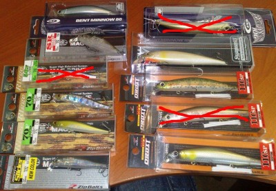 O.S.P Bent Minnow - 16 Ls<br />ZipBaits Khamsin SP - 13 Ls<br />ZipBaits Rigge - 13 Ls<br />ZipBaits Orbit Slider 65 - 13 Ls<br />ZipBaits Orbit 110SP - 15 Ls<br />Jackall Squad 115SP - 13 Ls